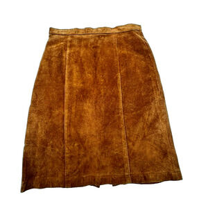 FOXRUN Women's 7 Vintage Brown Genuine Leather Suede Knee Length Pencil Skirt‎